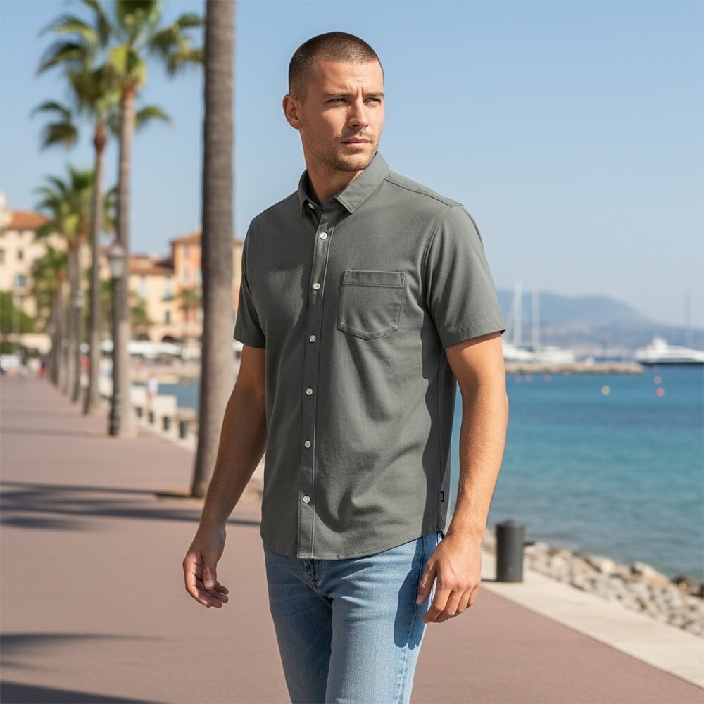 Halsey 44 Mens XL Olive Green 100% Pima Cotton Short Sleeve Button Down‎ PI3036